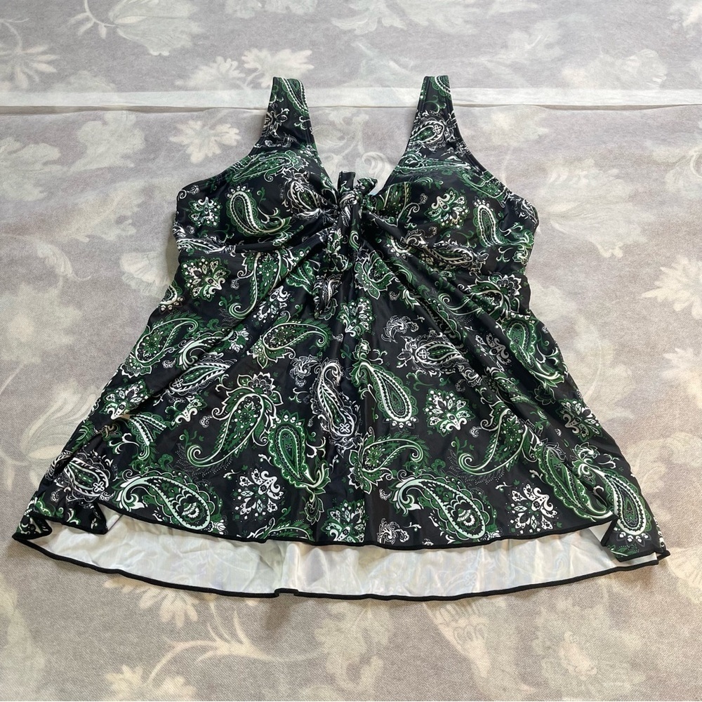 Yonique Womens Tankini Swim Top Loose Fit Bathing Suit No Bottom Green Paisley L - Picture 2 of 9